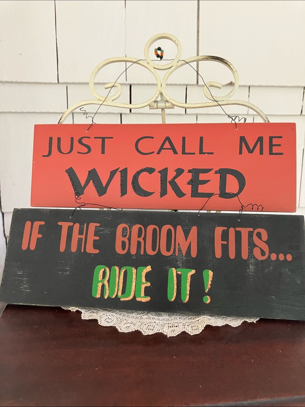 SET OF 2 - Wood and Wire Hanging Halloween Signs